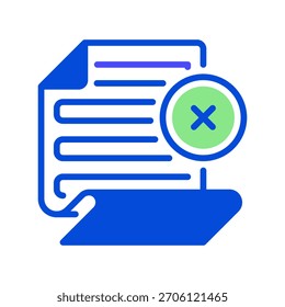 Papel com Ícone de Linha Cruzada, Símbolo de Estrutura de Tópicos para Notificação de Erro, Rejeição de Tarefa, Registro Inválido, Relatório de Problemas e Aviso de Documento. Ícone de sinal vetorial.