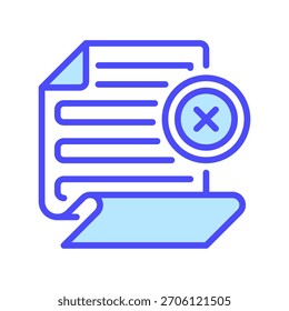 Papel com Ícone de Linha Cruzada, Símbolo de Estrutura de Tópicos para Notificação de Erro, Rejeição de Tarefa, Registro Inválido, Relatório de Problemas e Aviso de Documento. Ícone de sinal vetorial.