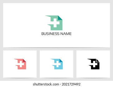 Paper With Cross Plus Symbol Moving Fast Logo Design
