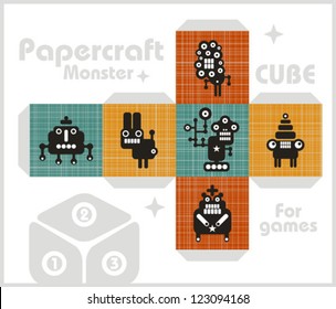 Paper cube for children games and decoration. Papercraft in vector.