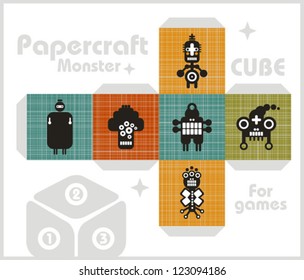 Paper cube for children games and decoration. Papercraft in vector.