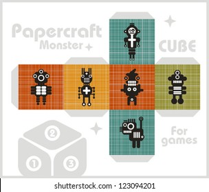 Paper cube for children games and decoration. Papercraft in vector.