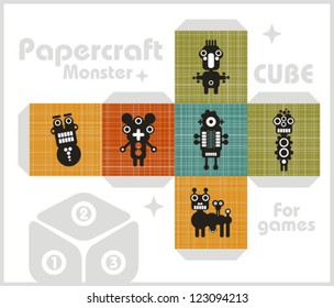 Paper cube for children games and decoration. Papercraft in vector.