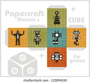 Paper cube for children games and decoration. Papercraft in vector.