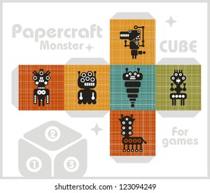 Paper cube for children games and decoration. Papercraft in vector.
