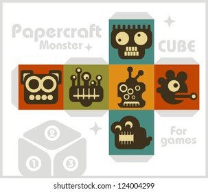 Paper cube for children games and decoration. Papercraft in vector.