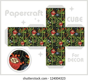 Paper cube for children games and decoration. Papercraft in vector.