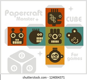 Paper cube for children games and decoration. Papercraft in vector.