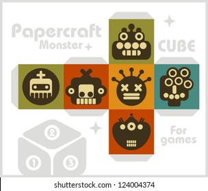 Paper cube for children games and decoration. Papercraft in vector.