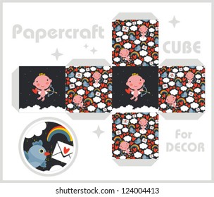 Paper cube for children games and decoration. Papercraft in vector.