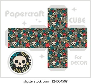 Paper cube for children games and decoration. Papercraft in vector.