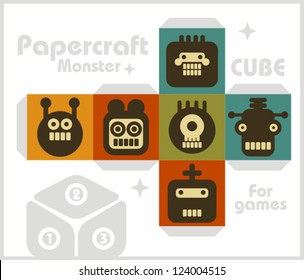 Paper cube for children games and decoration. Papercraft in vector.