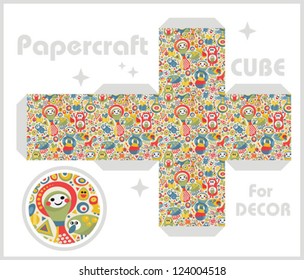 Paper cube for children games and decoration. Papercraft in vector.