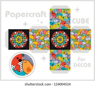 Paper cube for children games and decoration. Papercraft in vector.