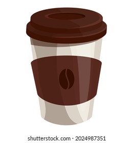 Paper cup with aromatic coffee. Cartoon vector graphics