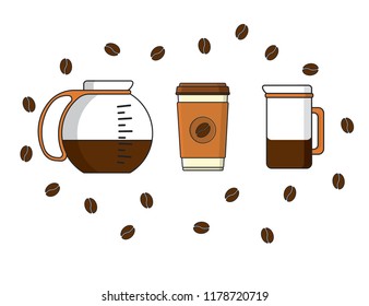 Paper cup of coffee, coffeepot vector illustration 