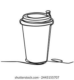 Taza de papel con café Boceto de línea continua, Vector