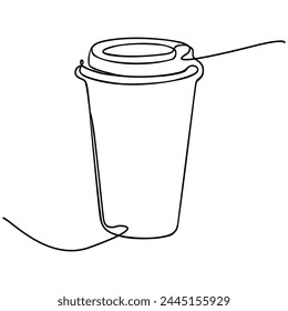 Taza de papel con café Boceto de línea continua, Vector