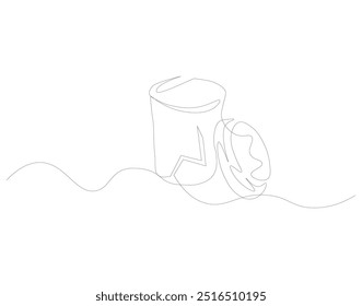 Paper cup coffee continuous line drawing. Concept of drink to go in lineart style. Vector illustration
