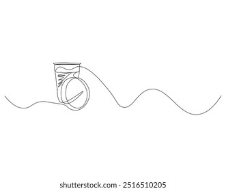 Desenho de linha contínua de café de xícara de papel. Conceito de bebida para ir em estilo linear. Ilustração vetorial
