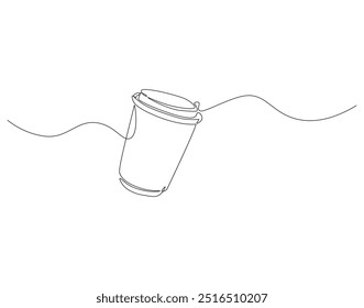 Paper cup coffee continuous line drawing. Concept of drink to go in lineart style. Vector illustration
