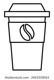 Paper Cup with coffee covered with a lid, coffee to go - vector linear picture for coloring, logo or pictogram. Outline. Eco paper glass with cappuccino - picture for a sign or icon.