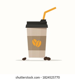 Paper cup with coffee. Cute vector illustration in flat style, isolated on white background