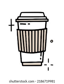 Paper cup of coffee doodle Clipart in black and beige Vector illustration in hand drawn 