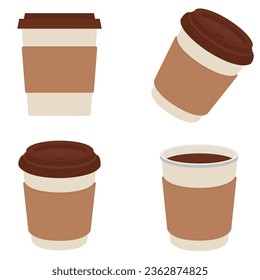 Paper cup of coffee in flat style. Coffee icons. Vector illustration isolated on white background