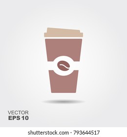 Paper Cup with coffee. Flat vector icon