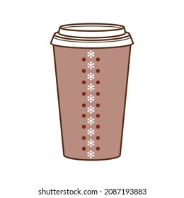 A paper cup for coffee to go. A glass with a snowflake is a symbol of the seasonal menu. Vector illustration isolated on white background