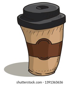 Paper cup for coffee. Hand drawn paper cup of tea. Plastic, paper cup for coffee, tea icon.