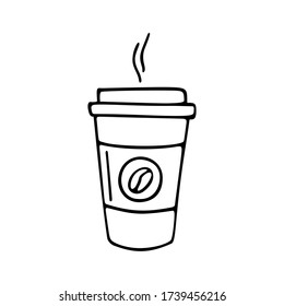 Paper cup of coffee hand-drawn. Vector doodle illustration outline on a white background