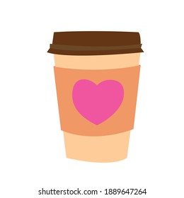 
paper cup with coffee with a heart. stock vector illustration for printing on packaging paper, gifts and postcards.
