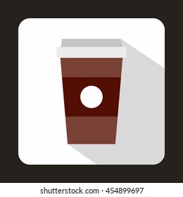 Paper cup of coffee icon in flat style on a white background