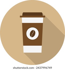 Paper cup of coffee, paper cup of coffee icon isolated on beige background with shadow. Vector illustration. Vector.