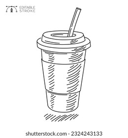 Paper cup of coffee icon. Line Art. Editable stroke