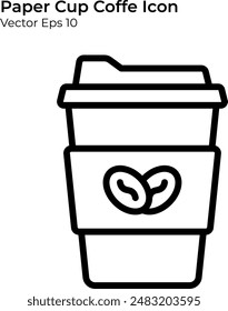 Icono de café de taza de papel en estilo de línea. Ilustración de línea de café de taza de papel.
