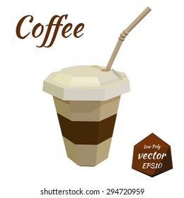 Paper cup for Coffee and Latte with cover and cocktail straw on white background. Isolate. Icon for fast food menu. Vector illustration