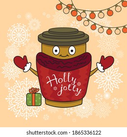 
Paper cup with coffee for New Year and Christmas