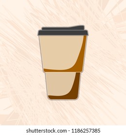 Paper cup of coffee on an abstract background from the spilled coffee. Vector illustration
