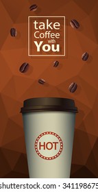 paper cup of coffee on a polygonal background
