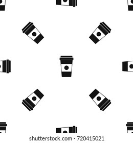 Paper cup of coffee pattern repeat seamless in black color for any design. Vector geometric illustration