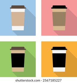 Paper cup of coffee, set of paper disposable cups for coffee and tea. Vector, designer illustration. Vector.