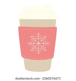 Taza de papel de café con Showflake. Ilustración vectorial al estilo de dibujos planos aislados en blanco. chocolate caliente, bebida caliente de temporada para caminar. Elemento de diseño invernal para oferta especial de vacaciones, postal