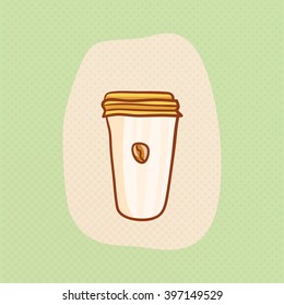 Paper cup with coffee. sketchy clipart. Vector design element. Sketch for flyer, banner, ad, package, poster. Hand drawn paper cup of Coffee with bean