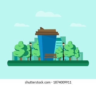Paper cup of coffee in spring park