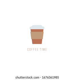 Paper cup. Coffee theme. Coffee lovers concept.  Minimalistic Icon. Logo template. Colored vector Illustration. Cartoon style, simple Flat design. Isolated on a white background