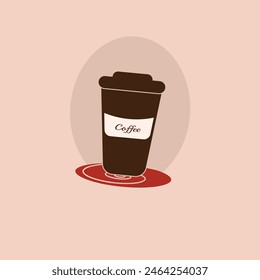 Paper cup coffee vector art with light brown background flat design