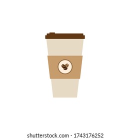 A paper cup of coffee vector icon. With coffee beads icon. Stay awake in coronavirus days while working home office.